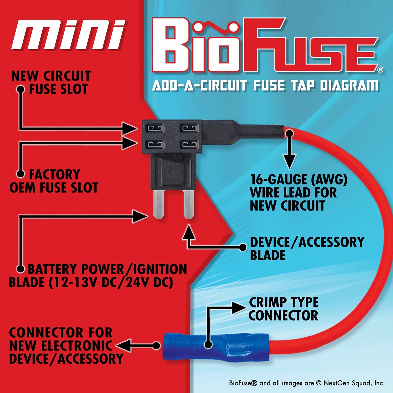 BioFuse fuse holders 7-inch display illustrating simple interception of a circuit