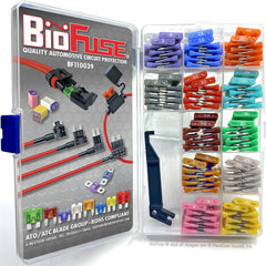 BIOFUSE color-coded blade fuses arranged by amperage for fast installation.