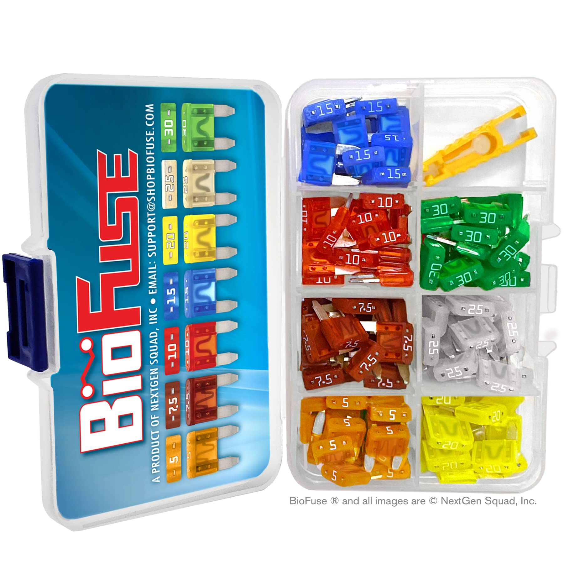 BioFuse color-coded mini blade fuses close-up for fast identification.