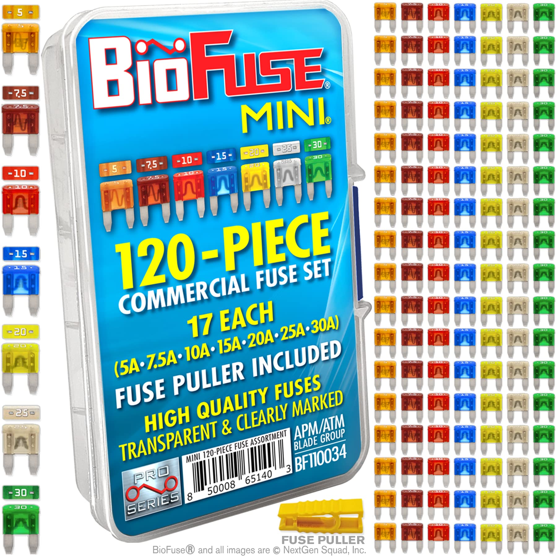 BioFuse MINI APM ATM 120-piece fuse set in glove box for quick power fixes.
