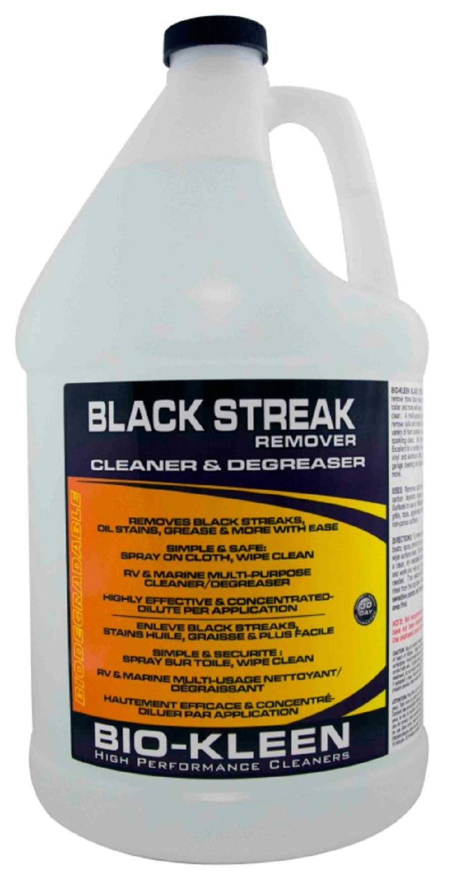 Biokleen Black Streak Remover bottle spray for boats and RVs, leaving surfaces streak-free