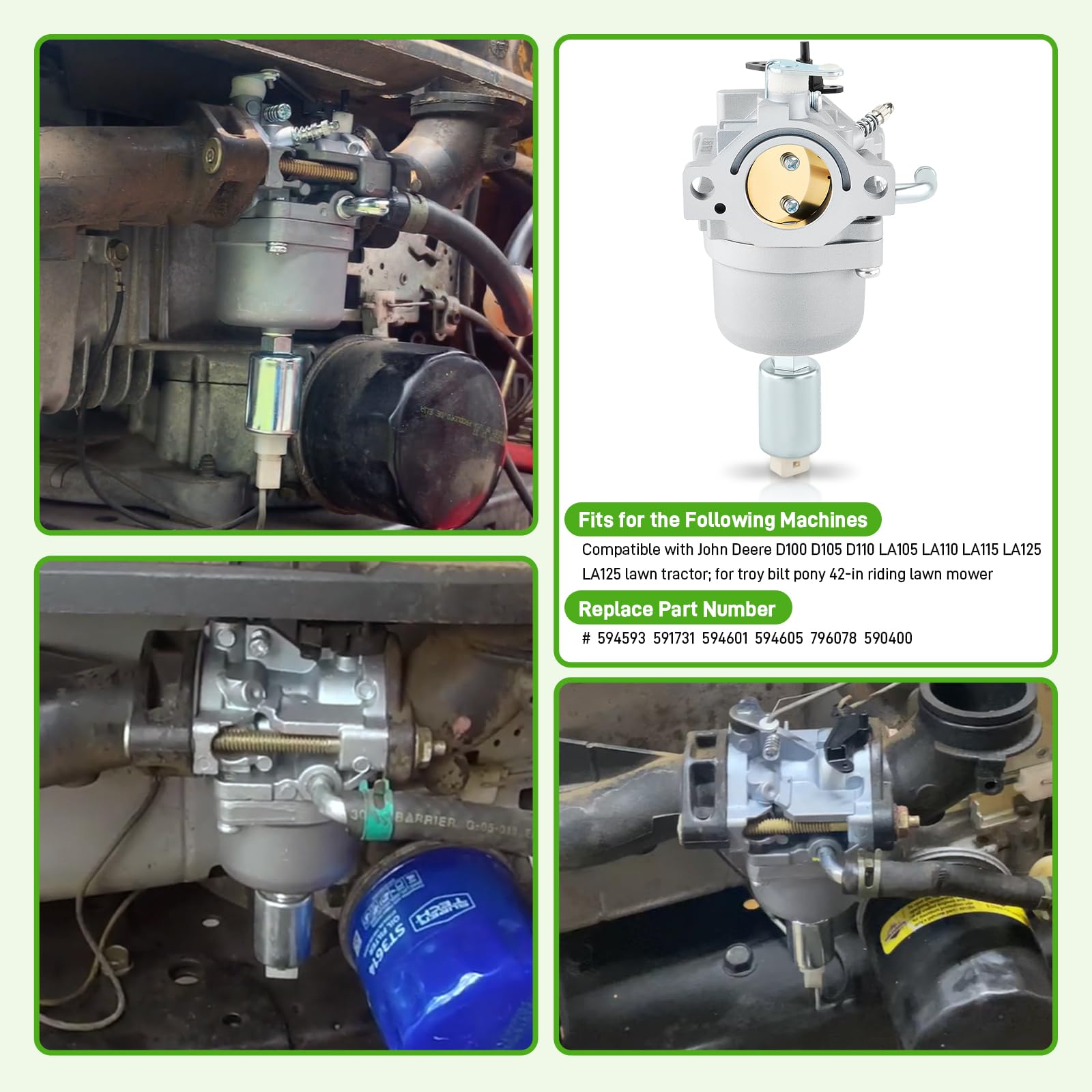 BioLion D100 carburetor for John Deere LA115 supports reliable starting