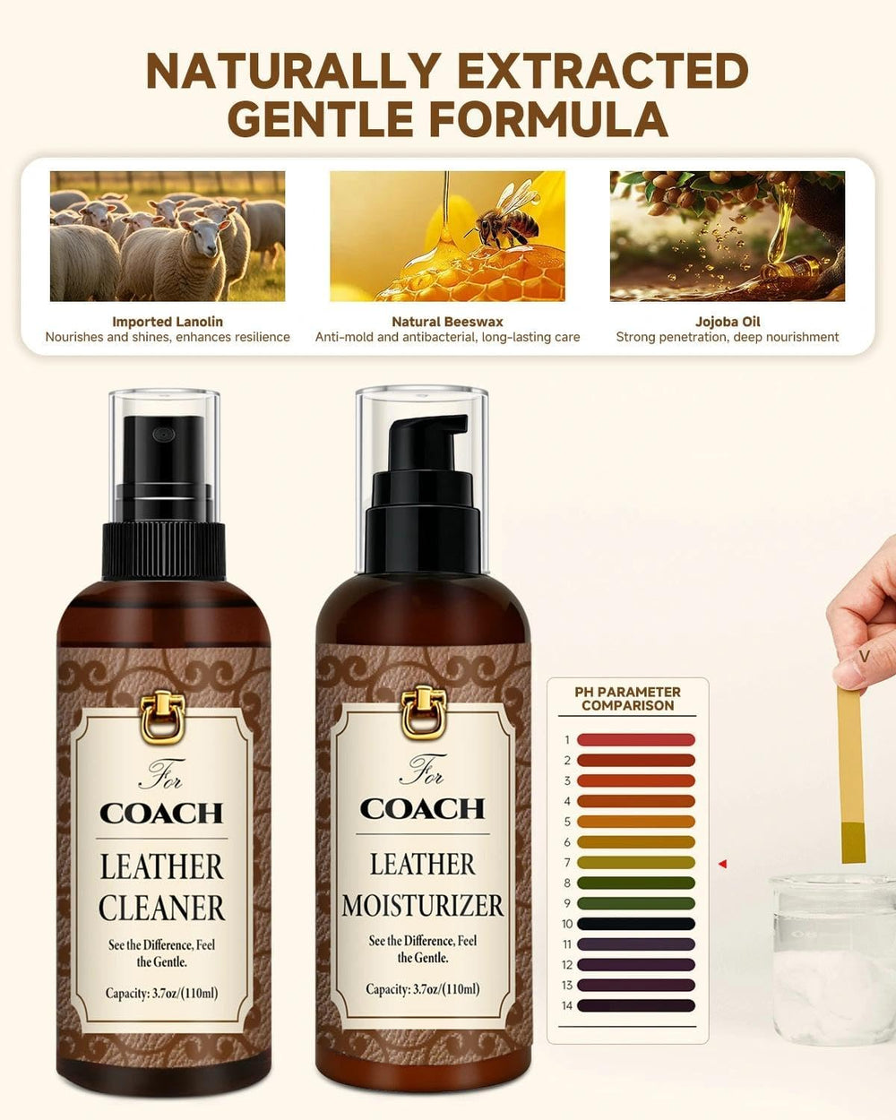 BIOOICH leather care in-use step2 shows applying moisturizer.