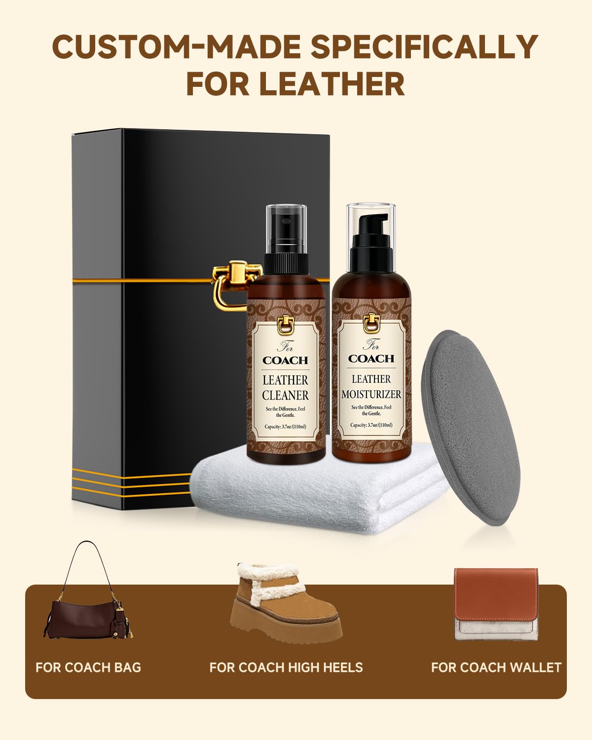 BIOOICH leather care solution bottle targets dirt for luxury leathers.