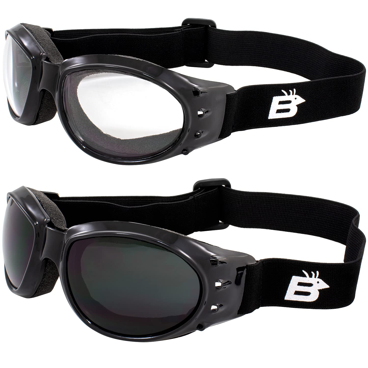 Birdz Eagle Red Baron goggles with clear lenses for daytime visibility and wind protection.