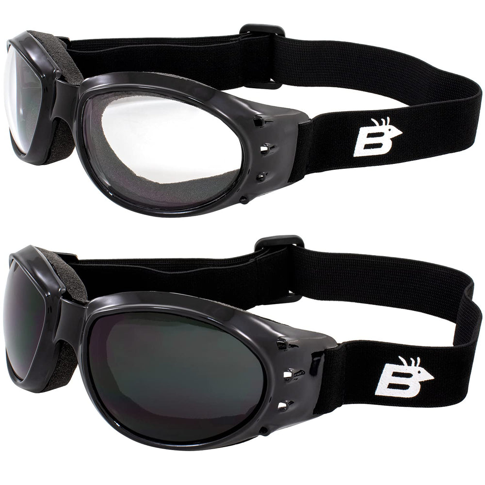 Birdz Eagle Red Baron goggles with clear lenses for daytime visibility and wind protection.