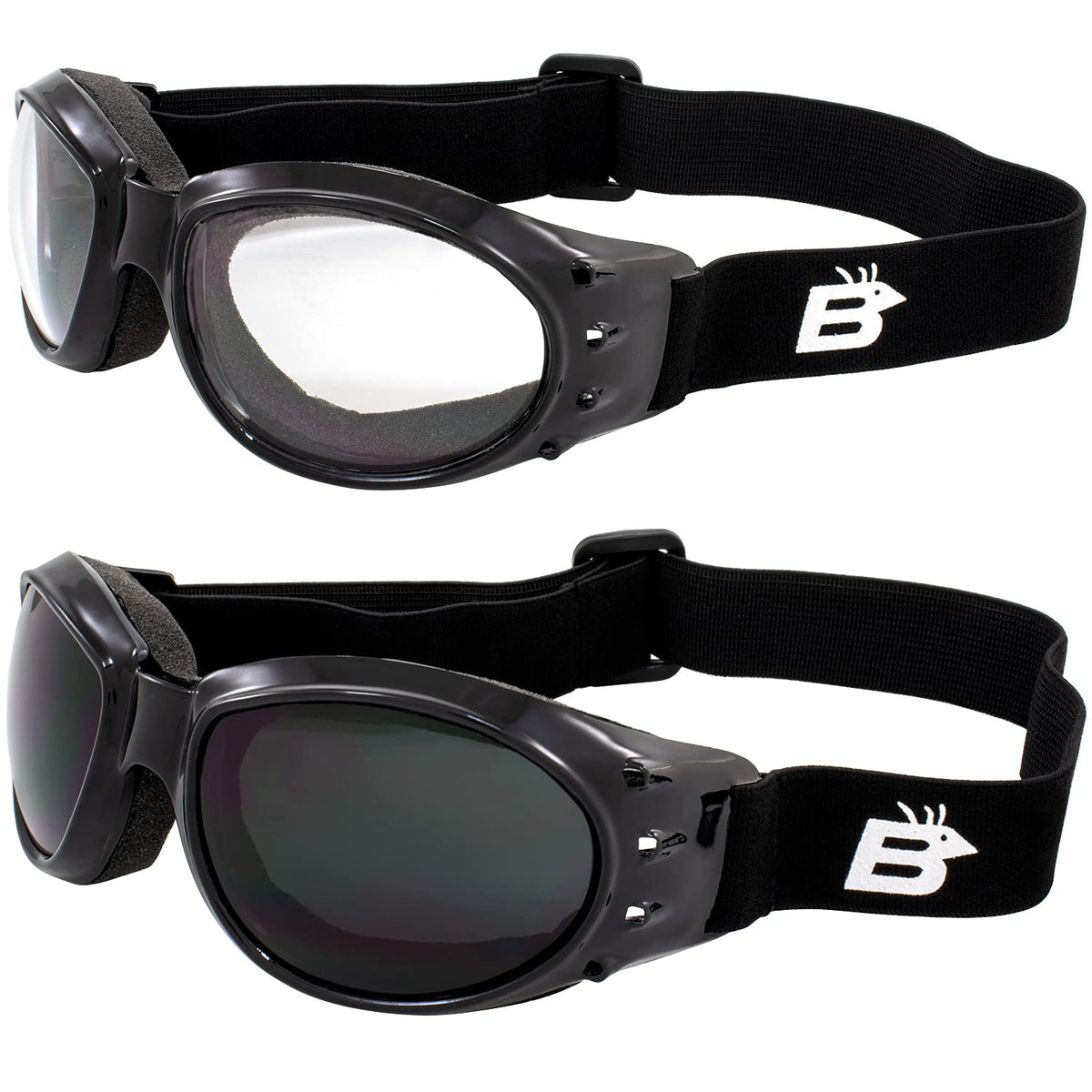 Birdz Eagle Red Baron goggles with clear lenses for daytime visibility and wind protection.
