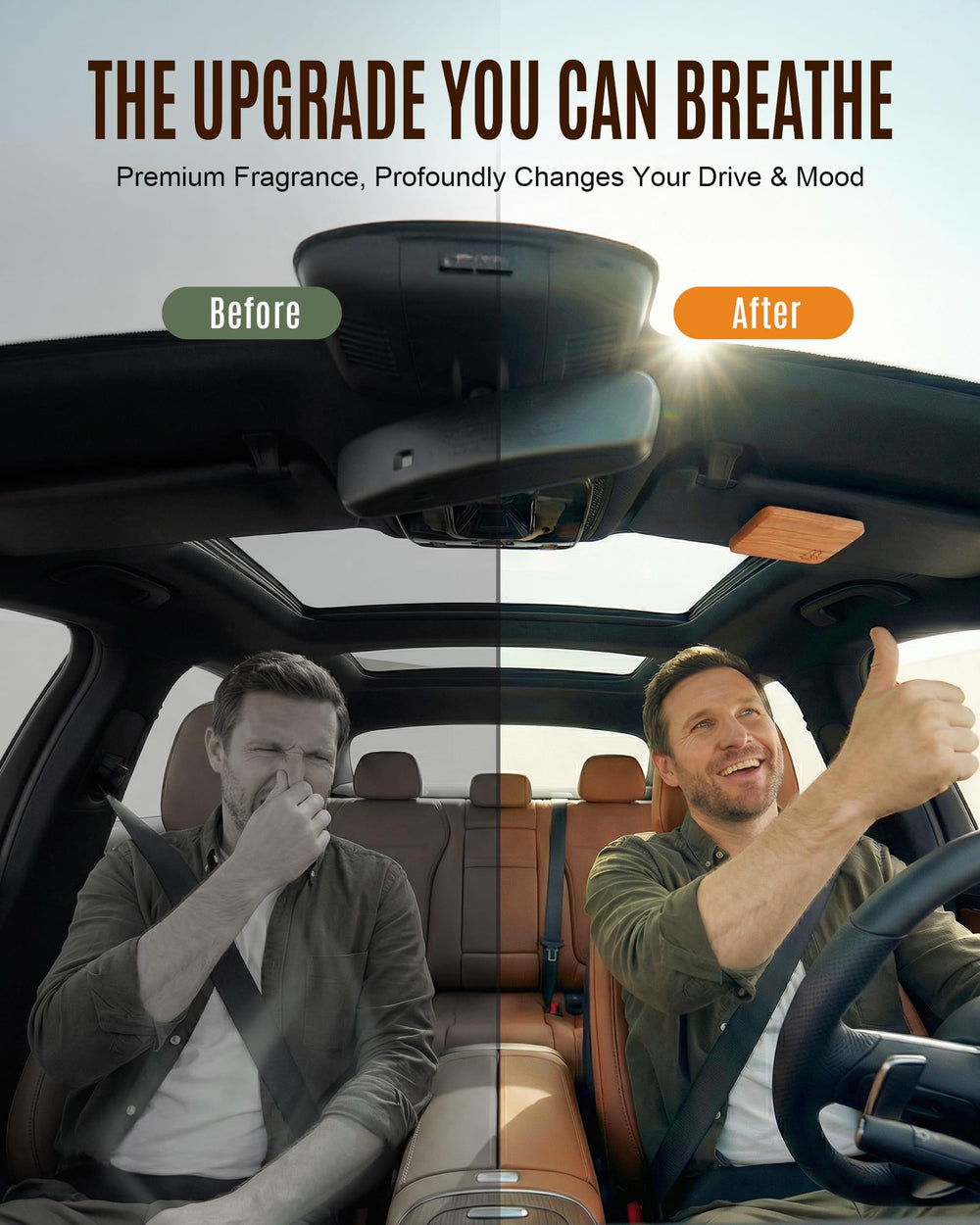 Bispoy car interior with wood air freshener adds a premium, subtle fragrance.