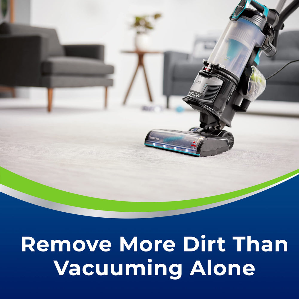Bissell Woolite Advantage Heavy Traffic Carpet Foam being scrubbed to remove tough dirt.