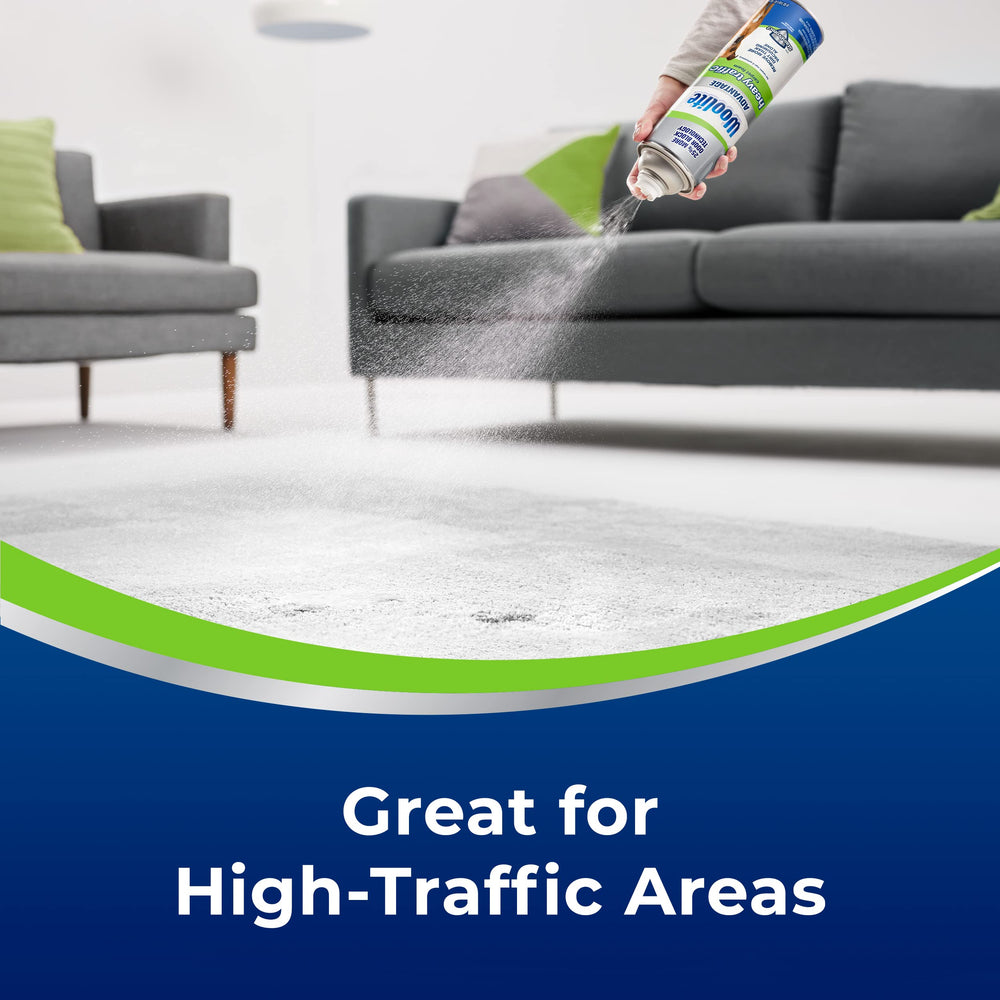 Bissell Woolite Advantage Heavy Traffic Carpet Foam with StainProtect guarding future stains.
