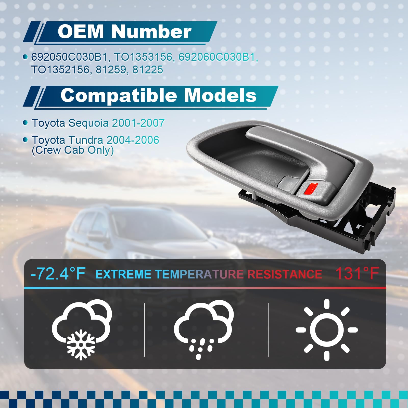 BJYXSHOP interior door handle for Sequoia, rear-right close-up, sturdy high-quality plastic.