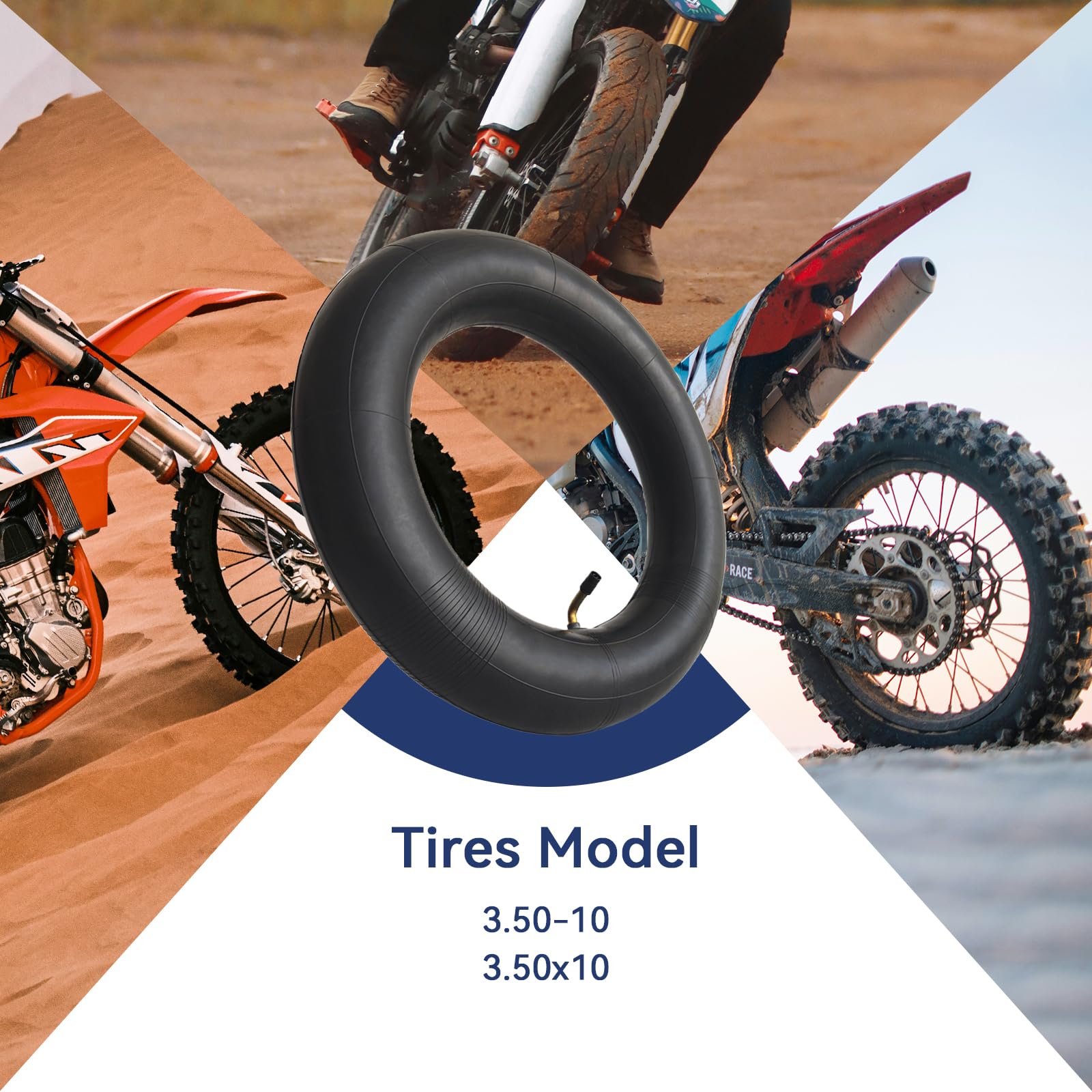 BKBNSJ 10-inch wheel tube suitable for dirt bike setups with bent valve.