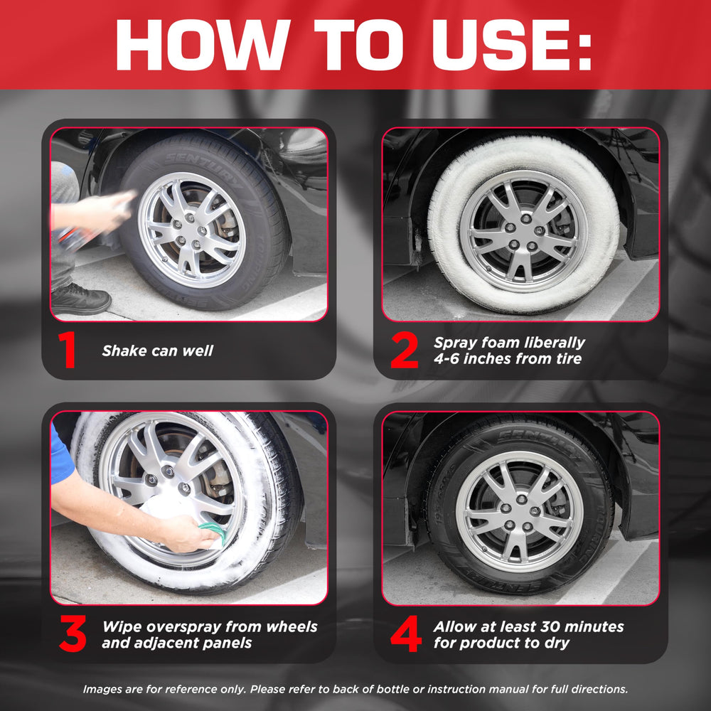 Black Magic Tire Wet Foam foam-cling shows dirt dissolution on tires.