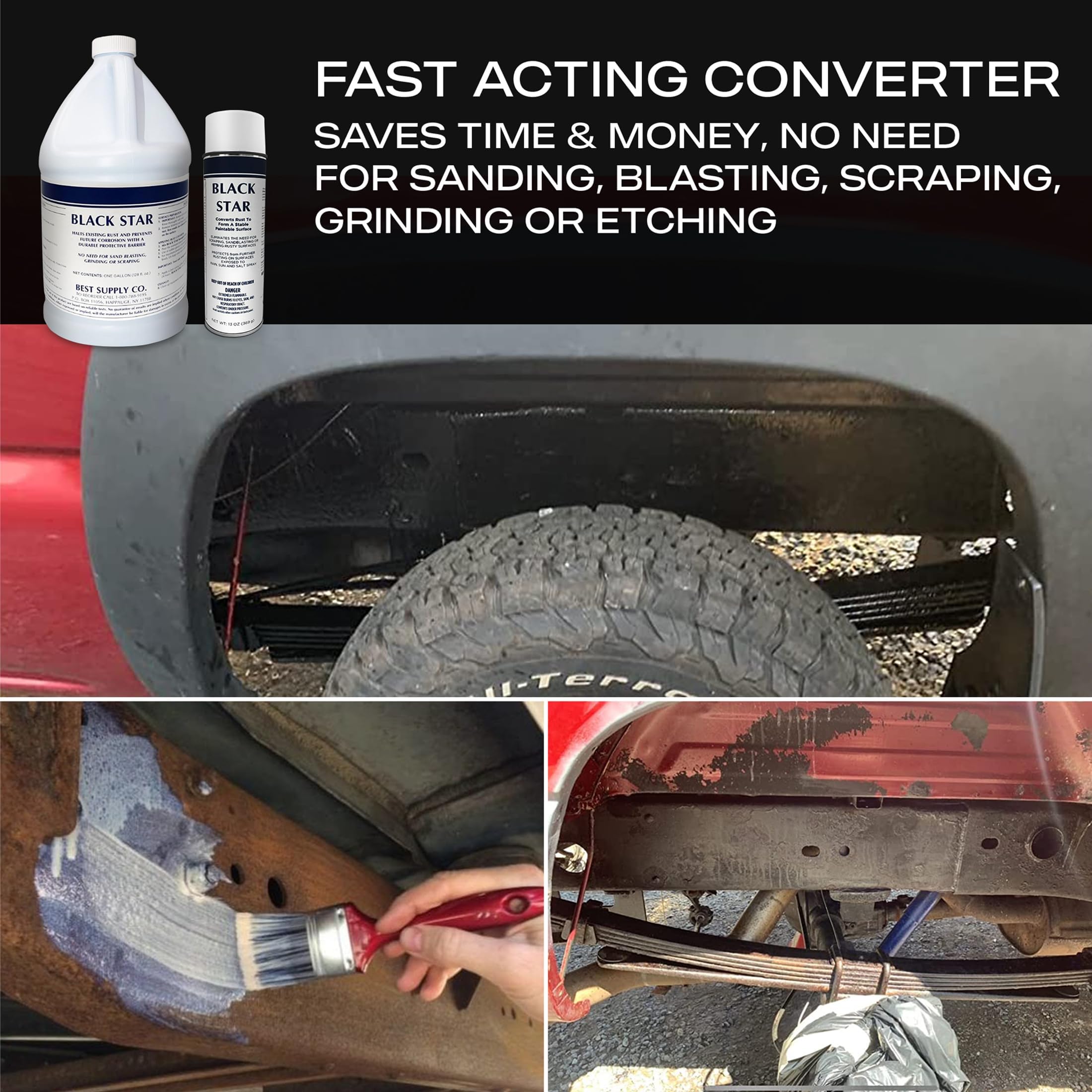 BLACK STAR MRO Chem Rust Converter after-coating finish on metal surface.