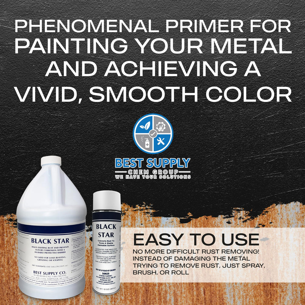 BLACK STAR MRO Chem Rust Converter spray-application highlights quick, uniform coating.
