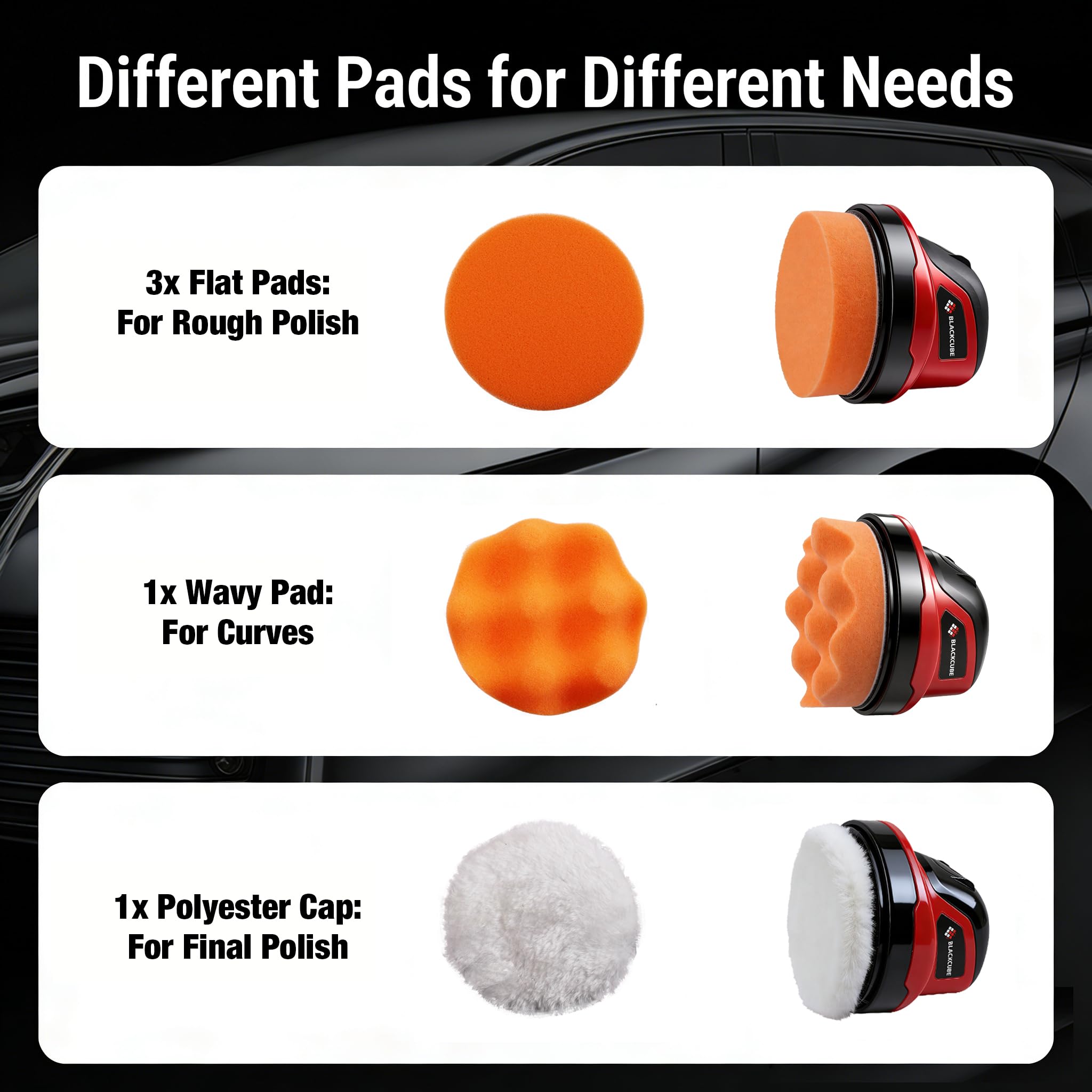 BLACKCUBE compact detailing kit with five pads for wax and polish