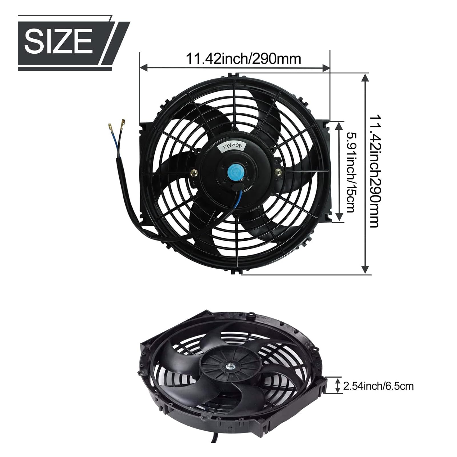 BLACKHORSE-RACING 10-inch slim fan side profile shows slim engine bay footprint.