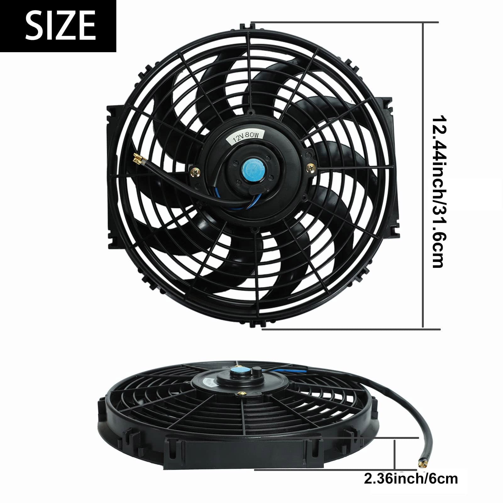 BLACKHORSE-RACING 12in slim fan side view demonstrates slim profile for engine bay clearance