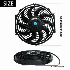 BLACKHORSE-RACING 12in slim fan side view demonstrates slim profile for engine bay clearance