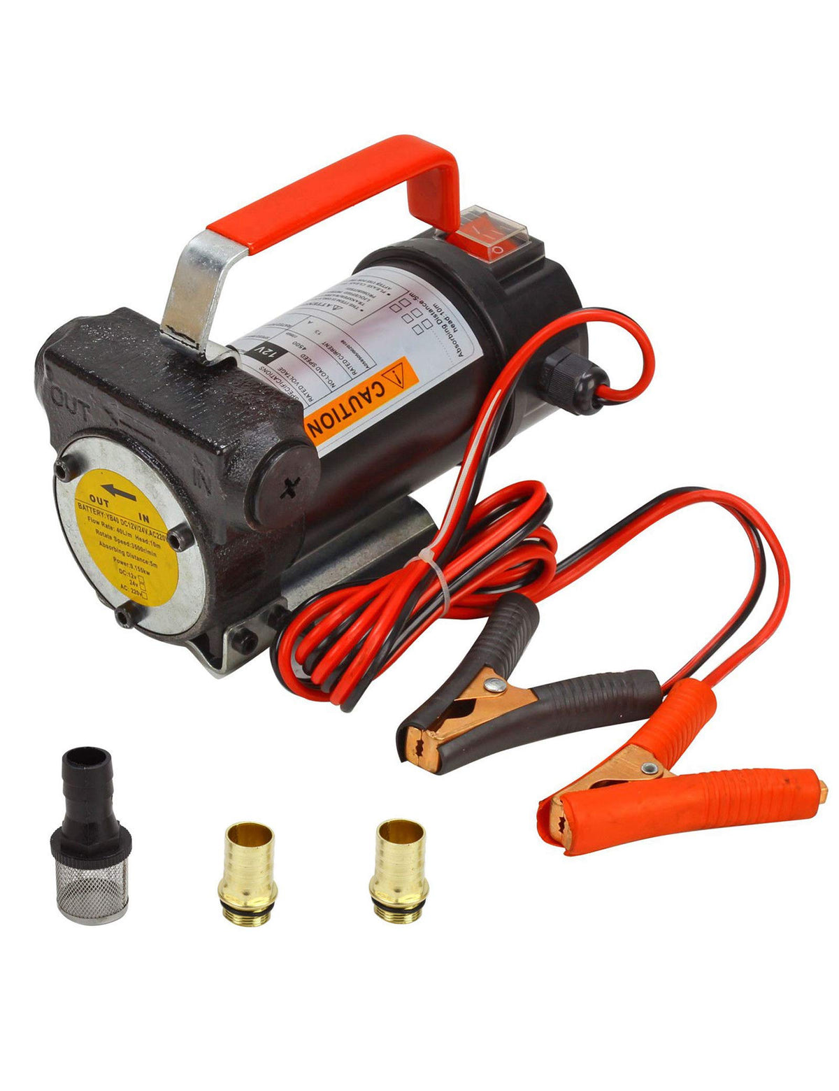BLACKHORSE-RACING 12V pump side view demonstrates compact portability for on-site transfers.