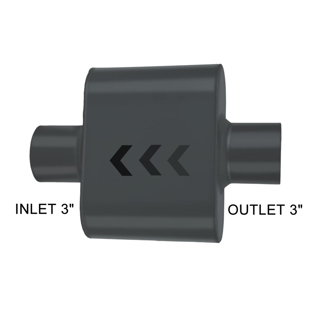 BLACKHORSE-RACING mufflers 3 inch inlets, universal mounting compatibility.