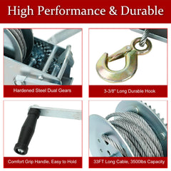 Blackhorse-Racing 3500 lbs winch, hook length 3-3/8 inches with 3/4 inch opening for secure loads.