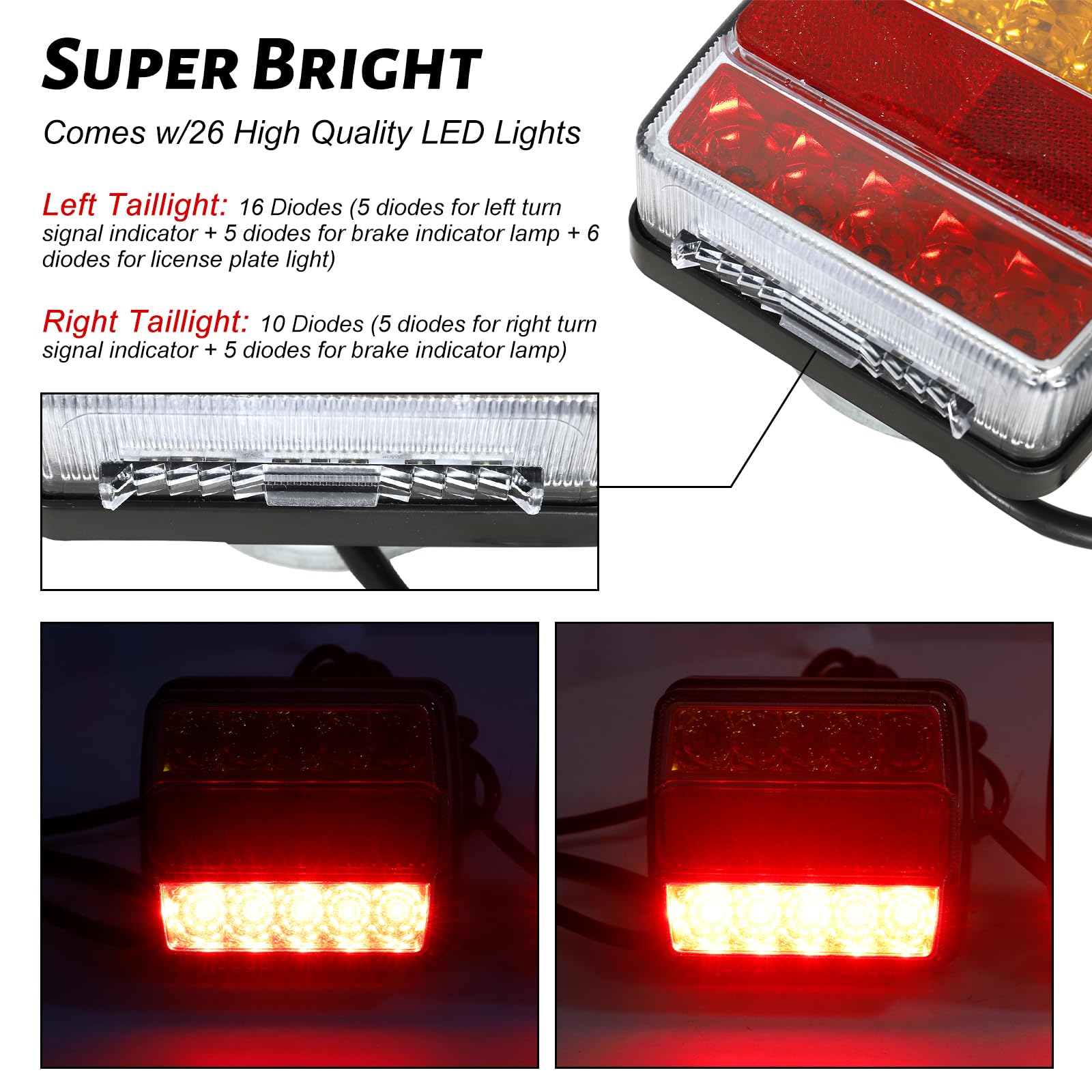 BLACKHORSE-RACING LED magnetic trailer light kit 24 ft cable and 7-pin plug for versatile wiring.