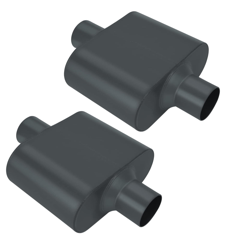 BLACKHORSE-RACING muffler pair center-center view showing universal fit potential