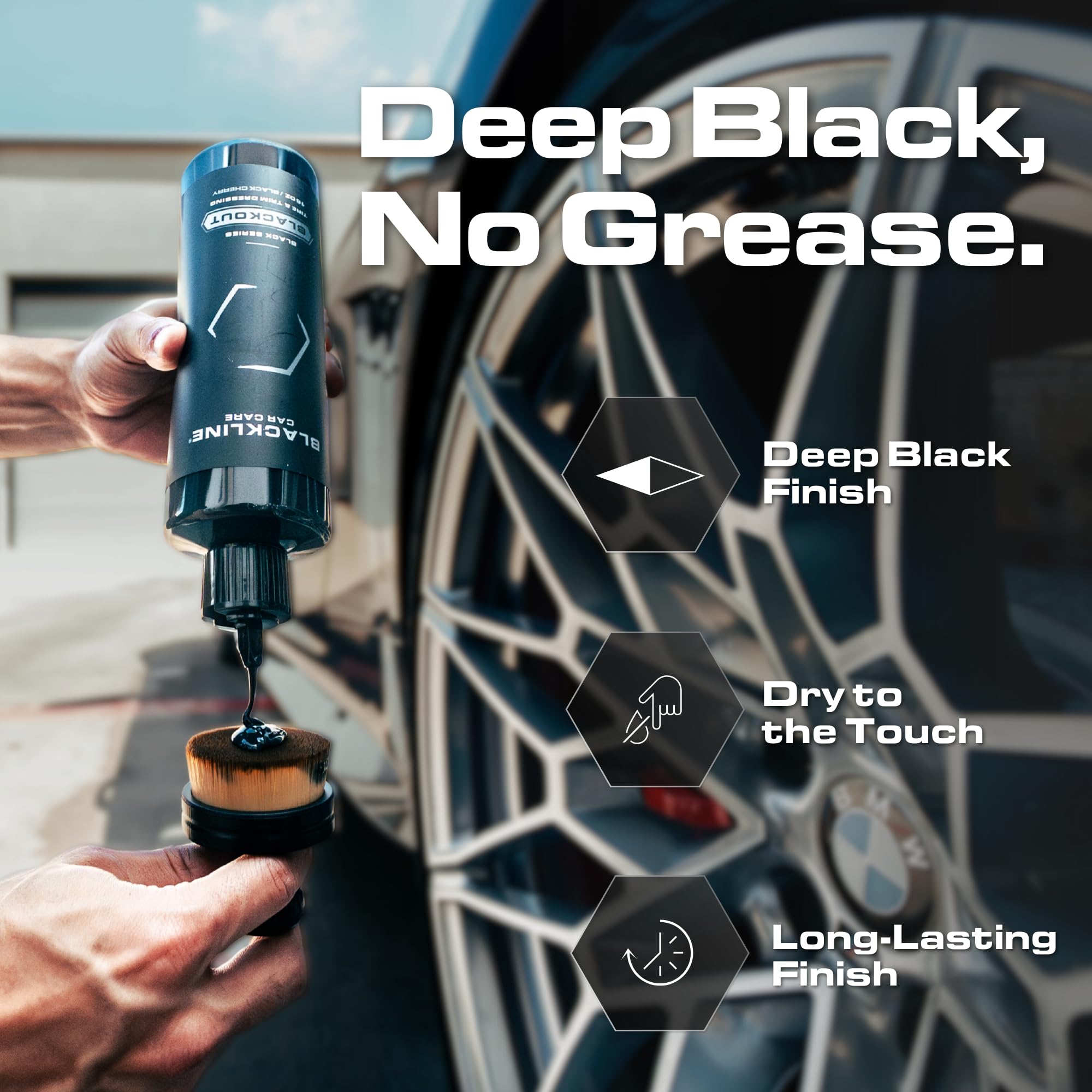 Blackline Blackout satin-finish on tires and trim adds subtle shine.
