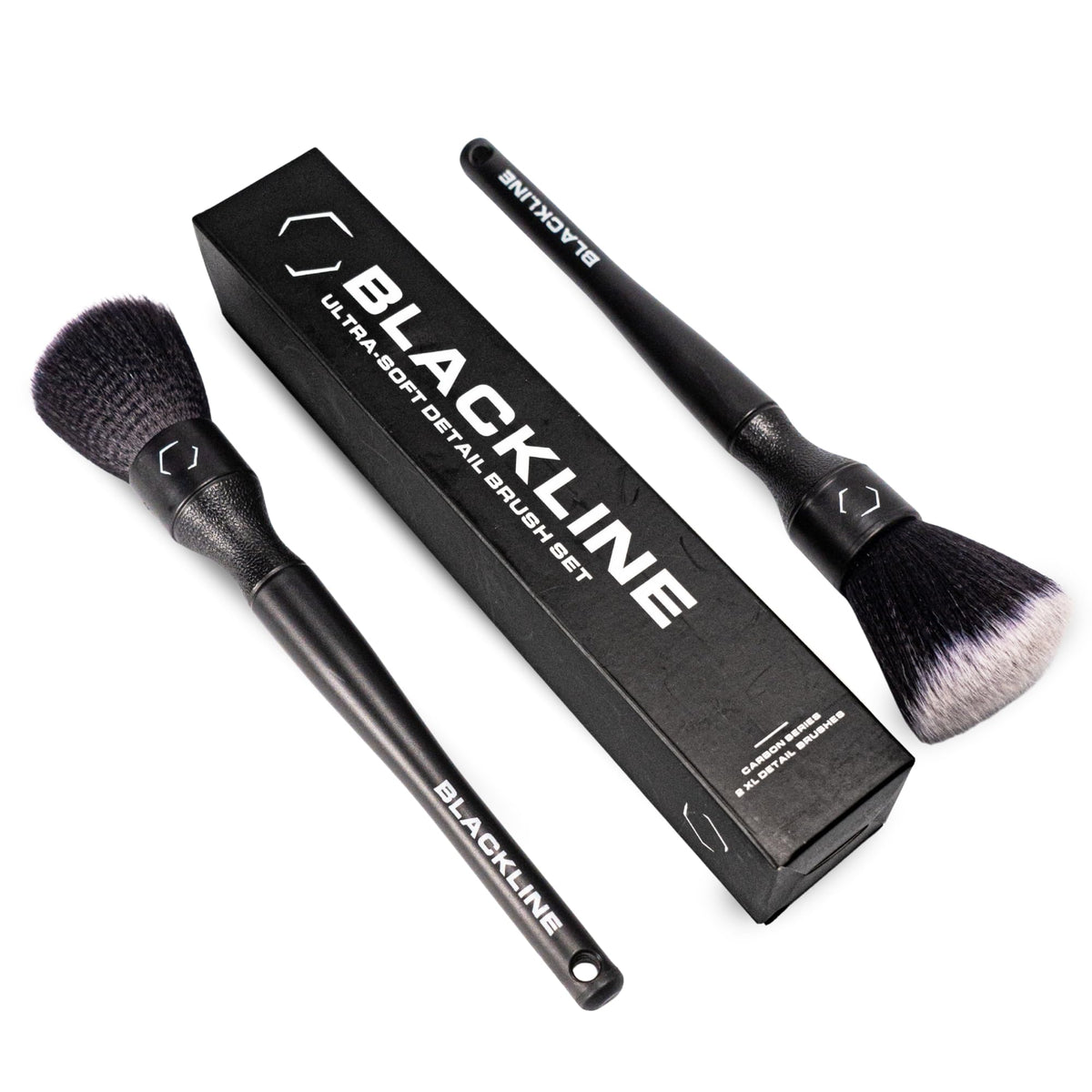 Blackline car detail brushes kit demonstrating interior and exterior cleaning.