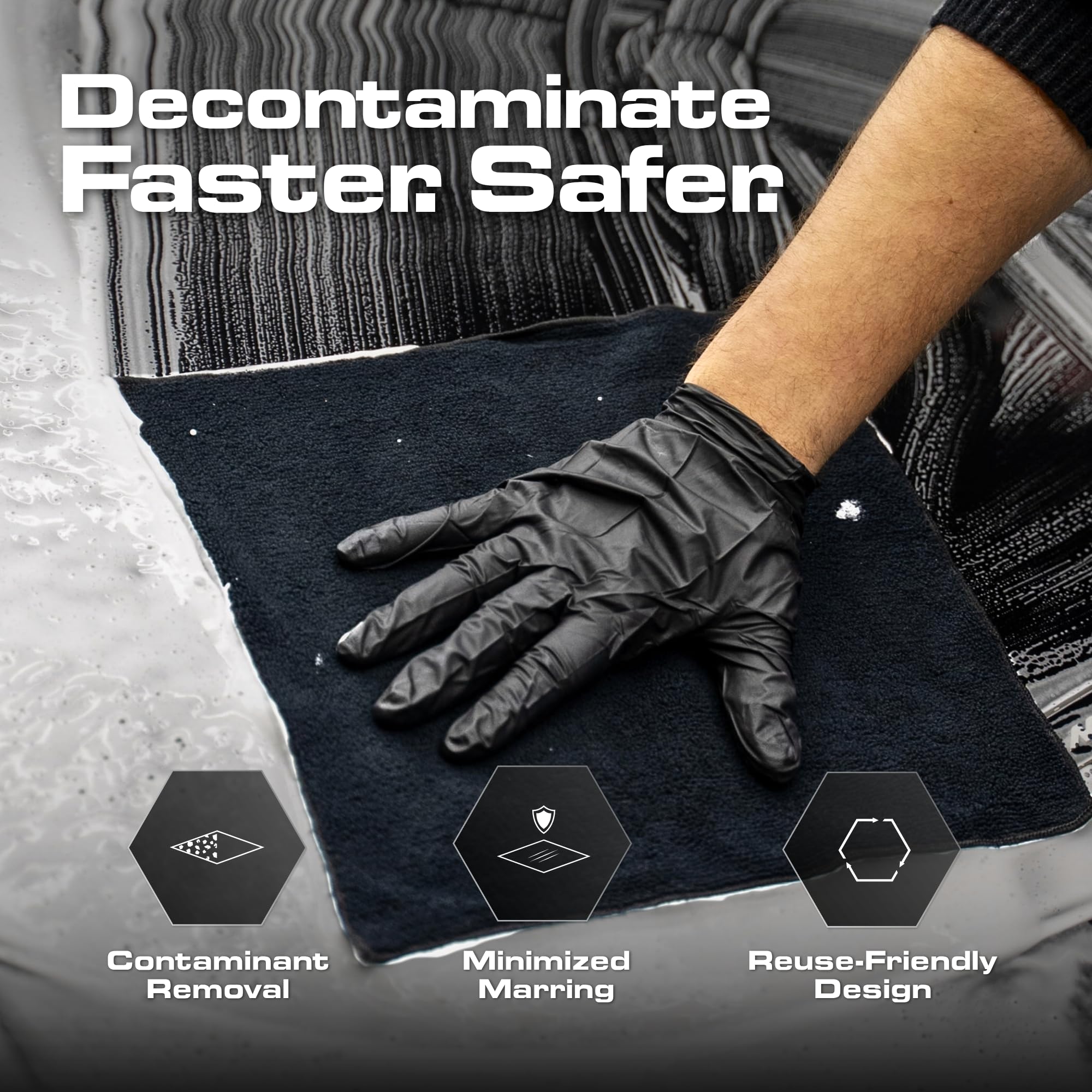 Blackline Clay Towel microfiber edge detail showing debris wipe and gentle polishing.