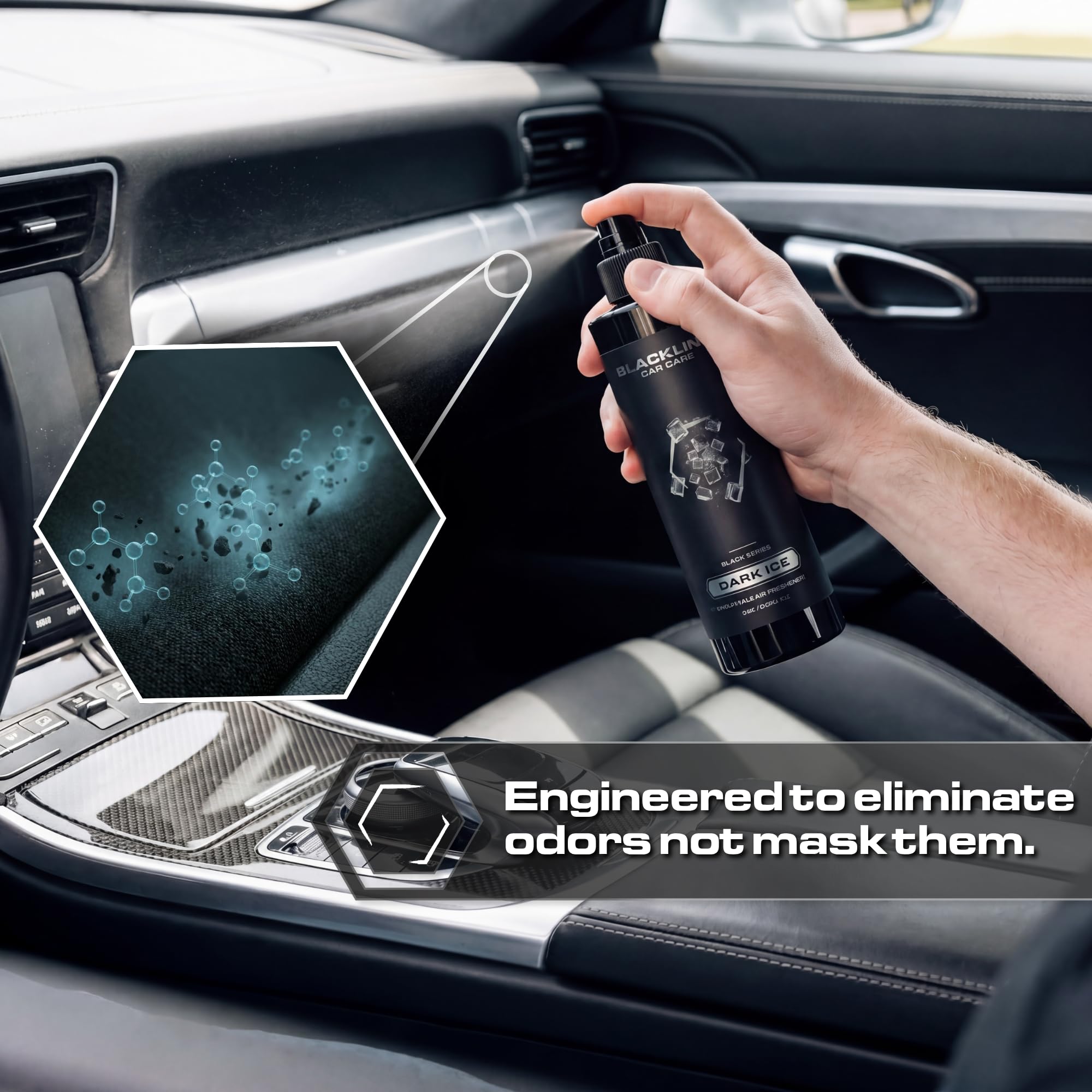 Blackline Dark Ice spray dispersing fragrance in a living area.