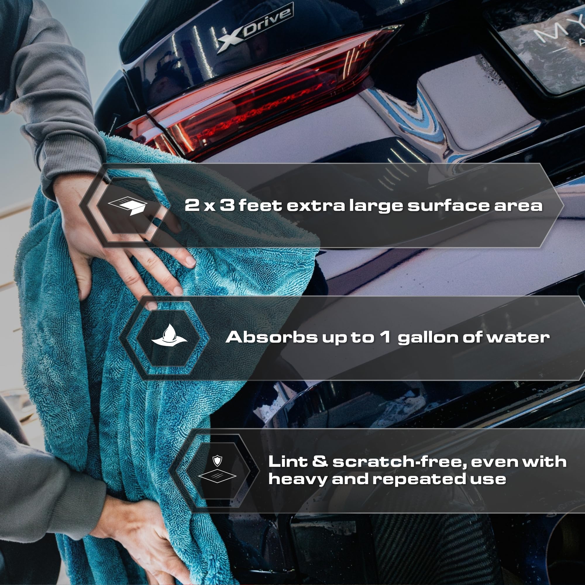 Blackline Aqua 2ftx3ft towel is ultra-absorbent, speeding up drying.