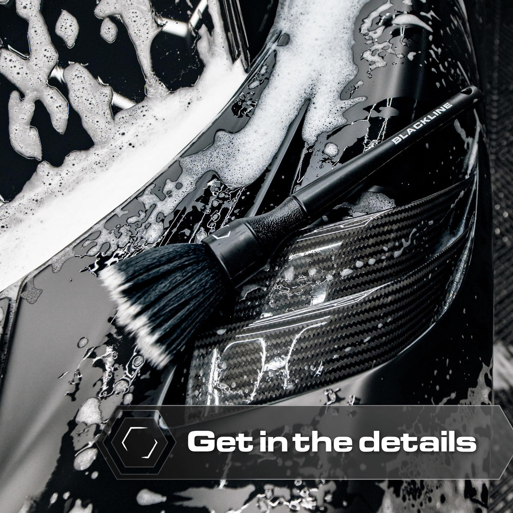 Blackline exterior brush cleans emblems, grills, and windows precisely.