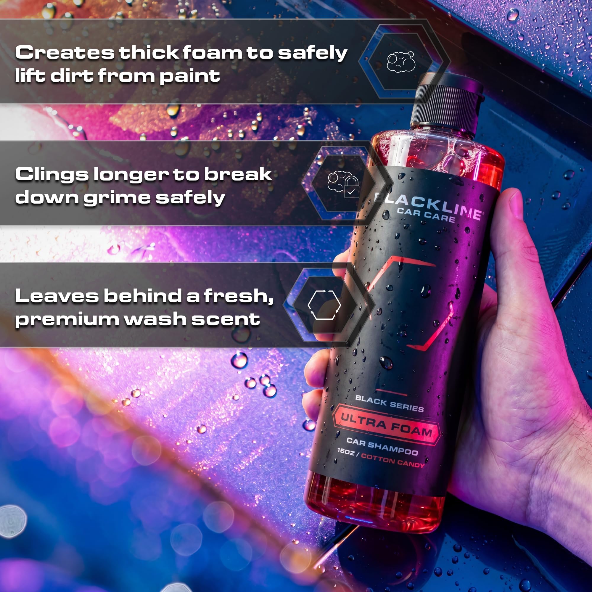 Blackline Extreme Foaming Shampoo creates luxurious lather with high-foam cling.