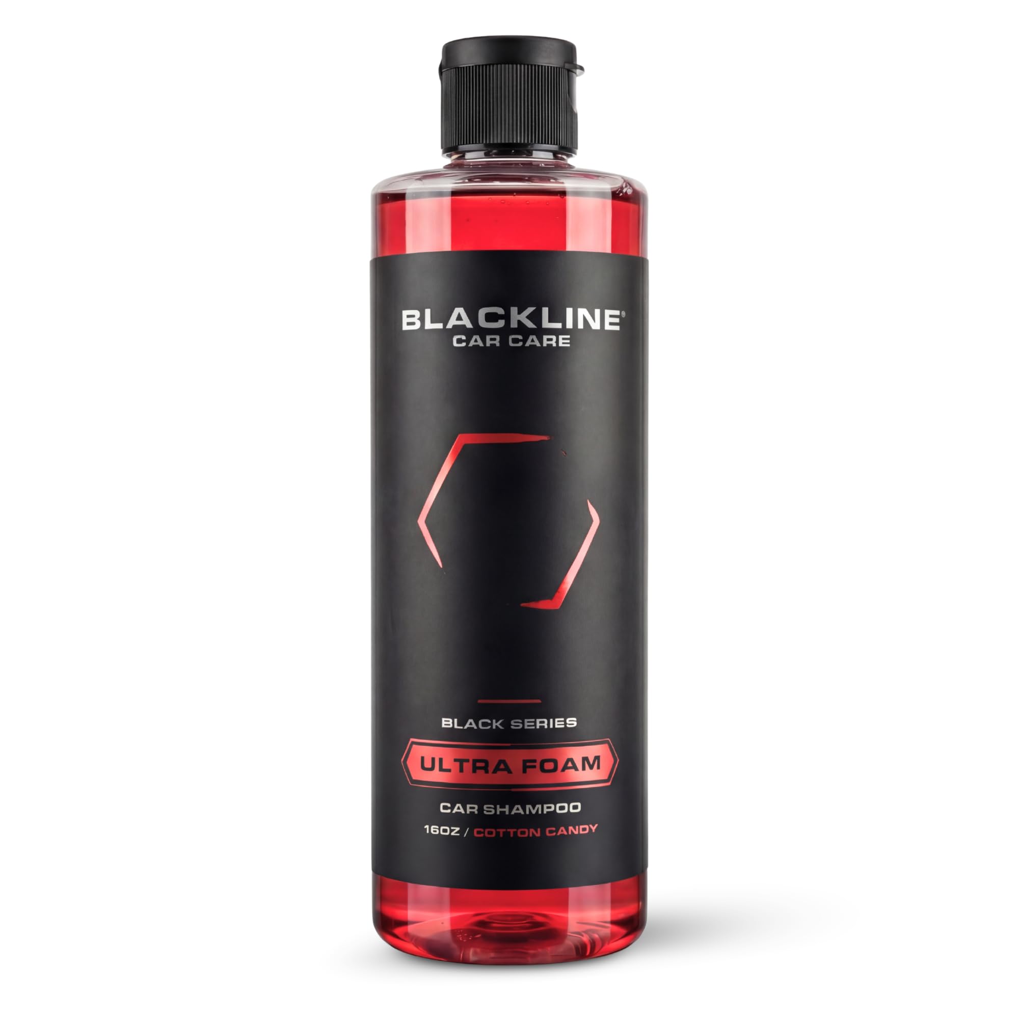 Blackline Extreme Foaming Car Shampoo bottle label highlights premium cleaning for coated surfaces.