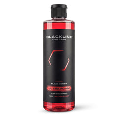 Blackline Extreme Foaming Car Shampoo bottle label highlights premium cleaning for coated surfaces.