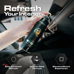 Blackline leather air freshener spray-action demonstrates quick odor control