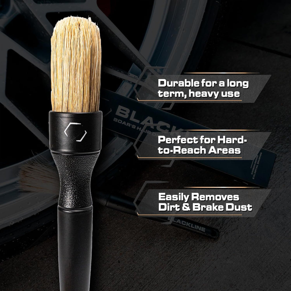 Blackline leather detailing brush removes dust without scratching delicate leather.