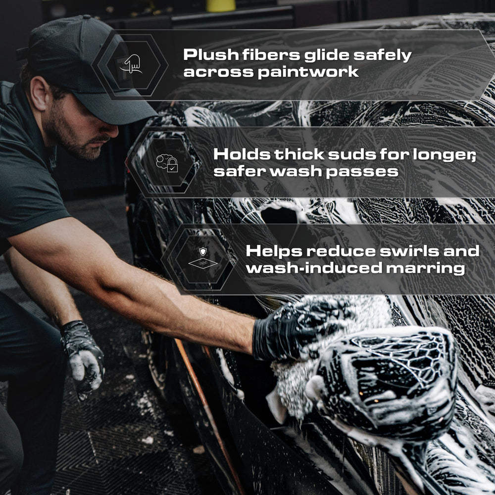 Blackline mitt traps grit within fibers to reduce friction