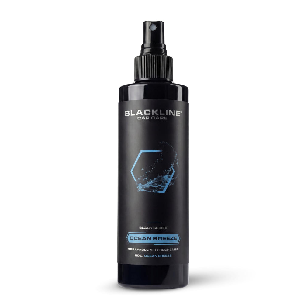 Blackline Ocean Breeze bottle pour demonstrates long lasting odor control in vehicles