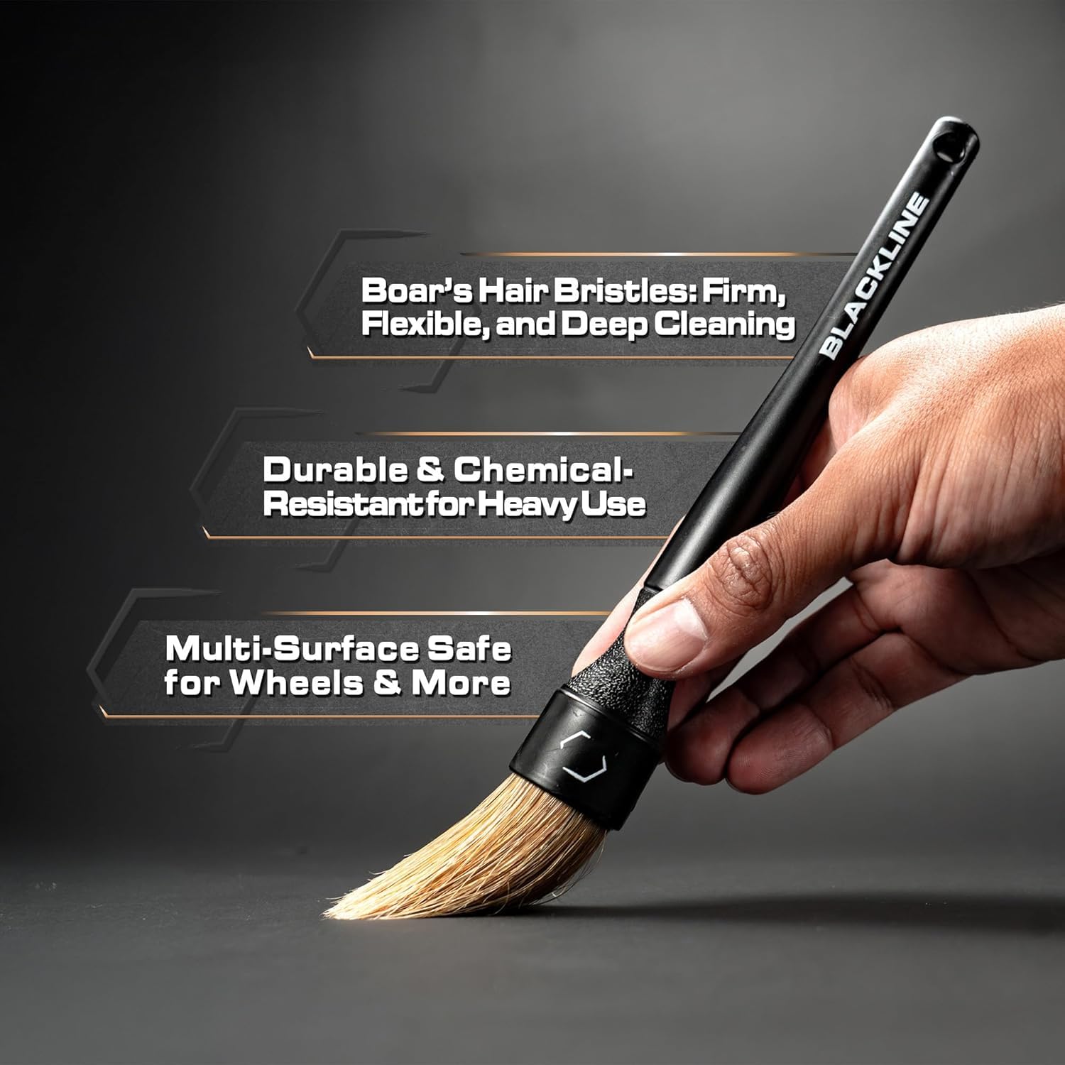 Blackline plastic detailing brush cleans trim and dashboards safely.