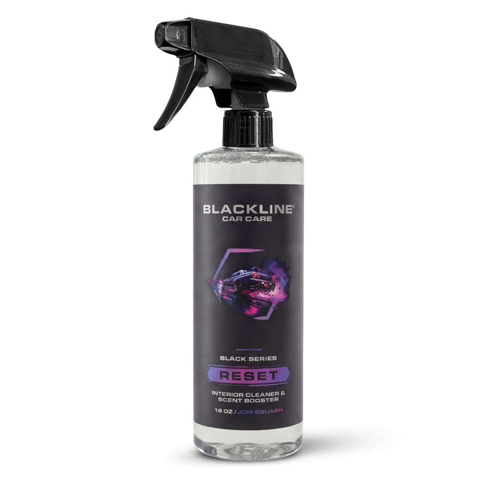 Blackline Reset bottle with spray for premium car interior cleaning.