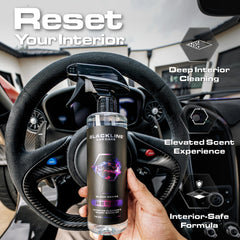 Blackline Reset center console cleaner refreshing crevices and surfaces.