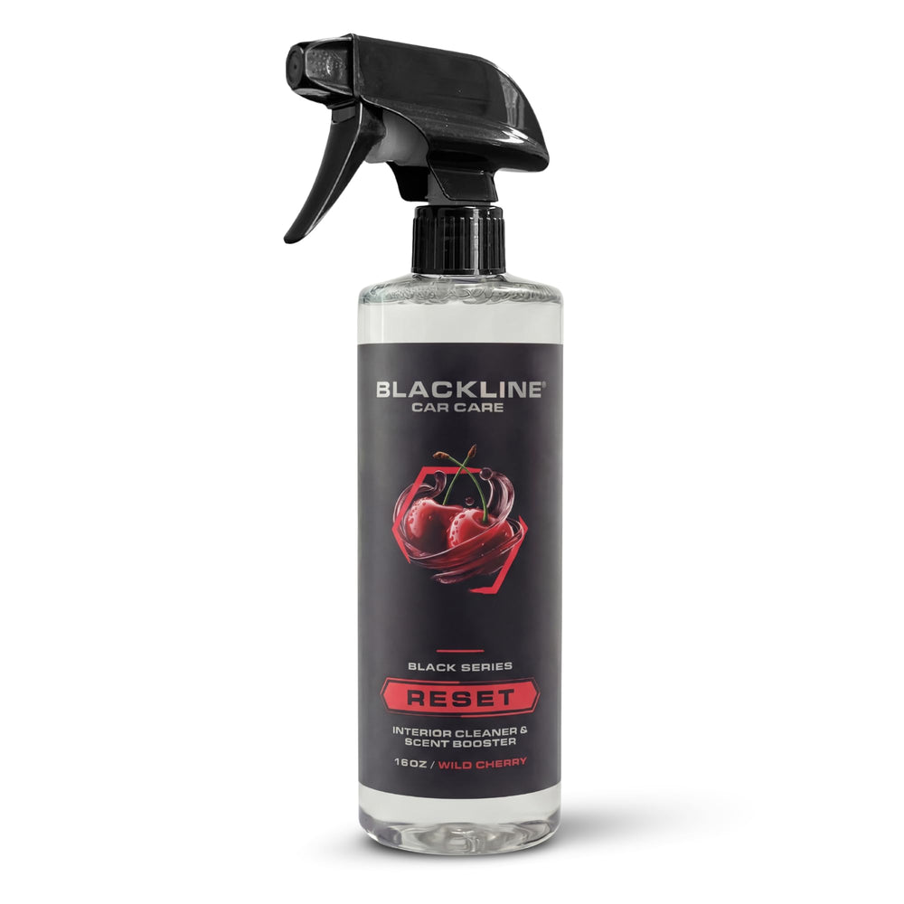 Blackline Reset interior cleaner bottle with premium formula and lasting fragrance.
