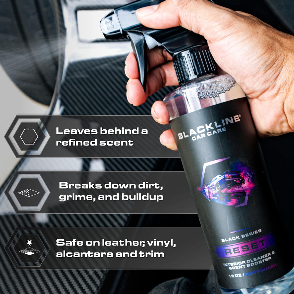 Blackline Reset leather seats cleaner preserves texture while lifting soils.