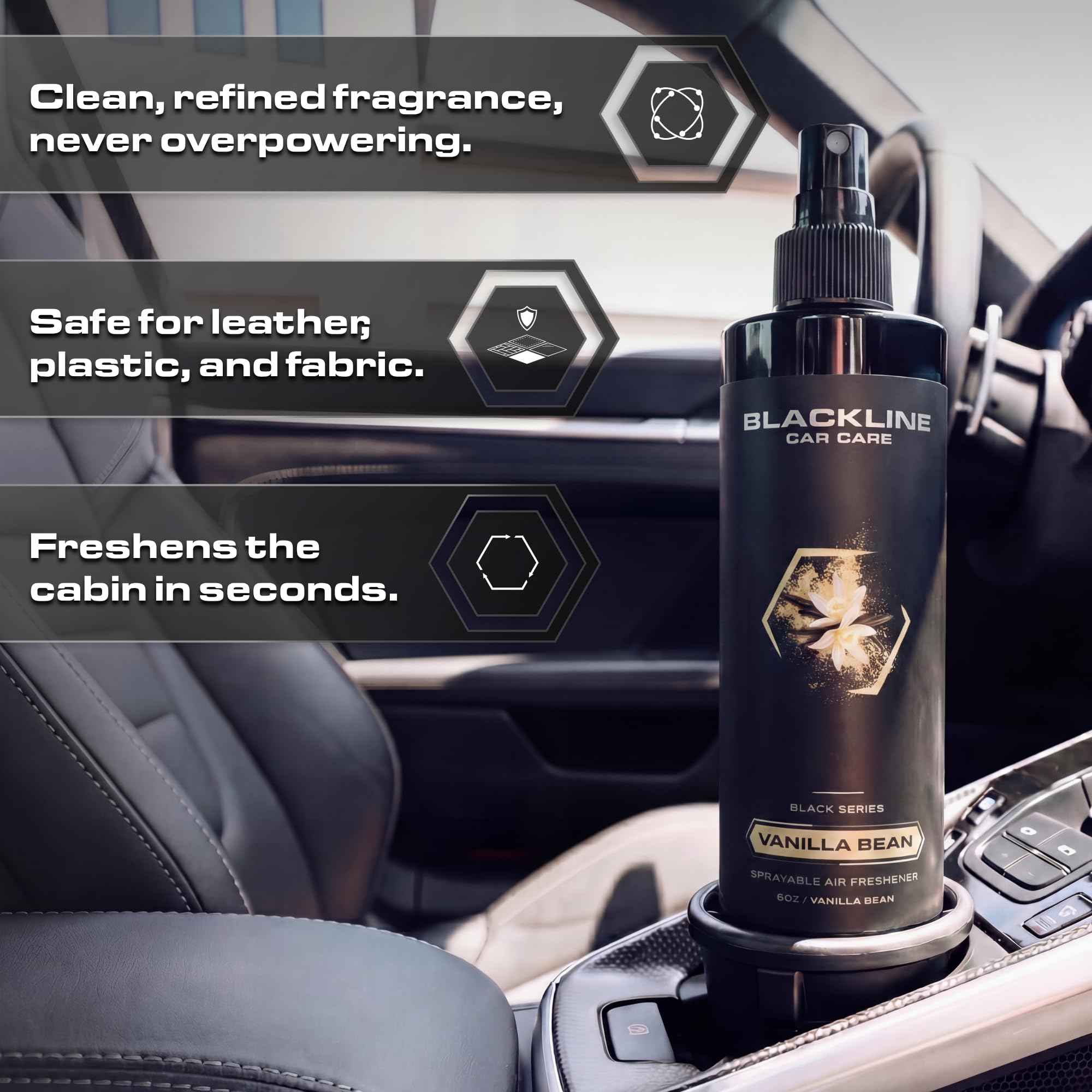 Label close-up of Blackline Vanilla Bean highlighting premium ingredients
