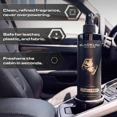 Label close-up of Blackline Vanilla Bean highlighting premium ingredients