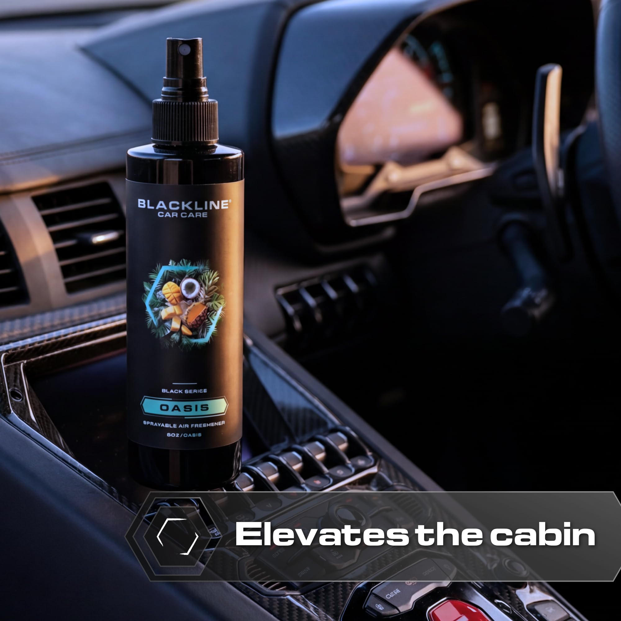 Blackline Wild Cherry dashboard closeup captures bold fragrance release.
