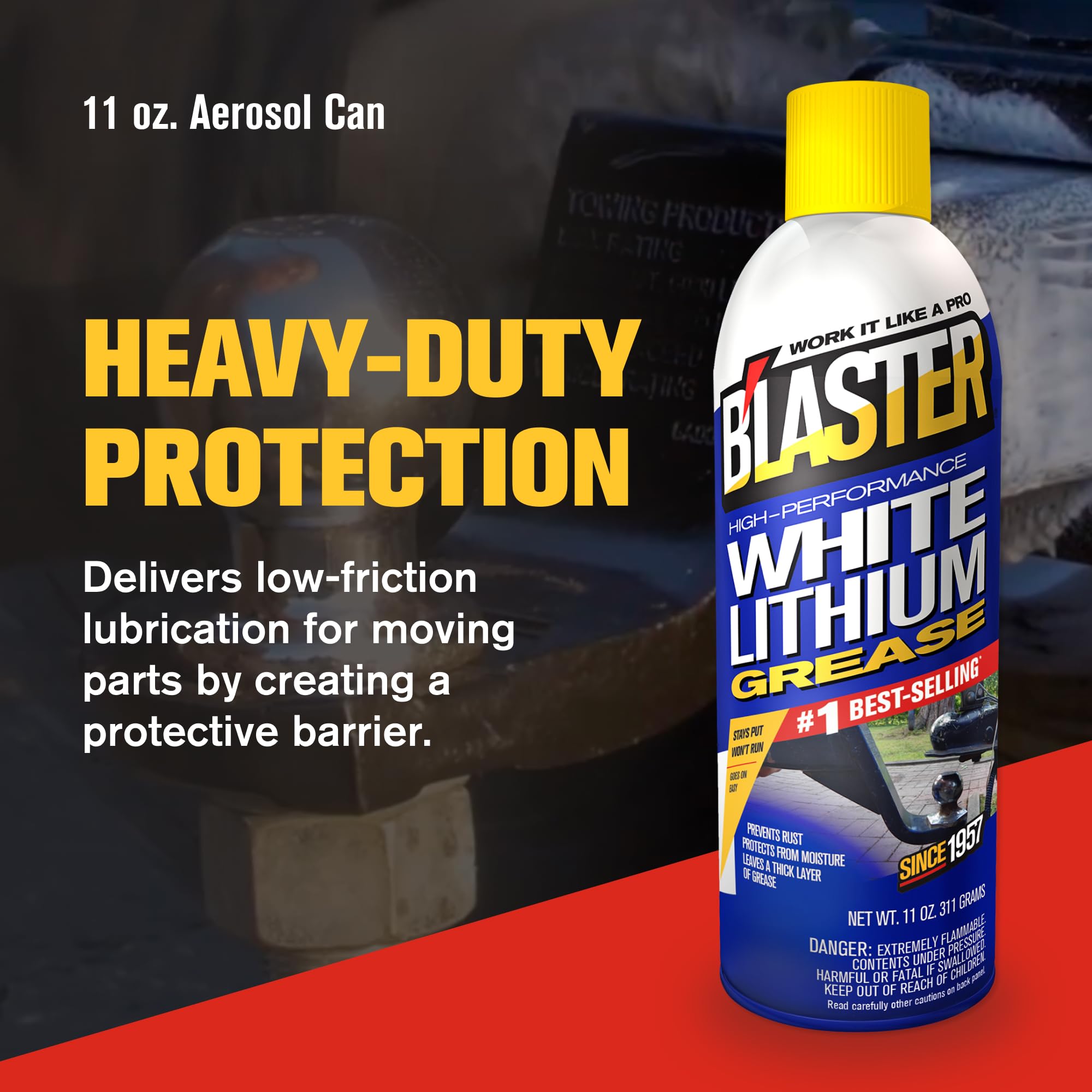 Blaster White Lithium Grease Spray on hinges keeps them smooth and rust-free.